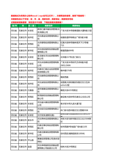 2020新版河北省石家庄市投资管理有限公司工商企业公司商家名录名单黄页联系电话号码地址大全93家