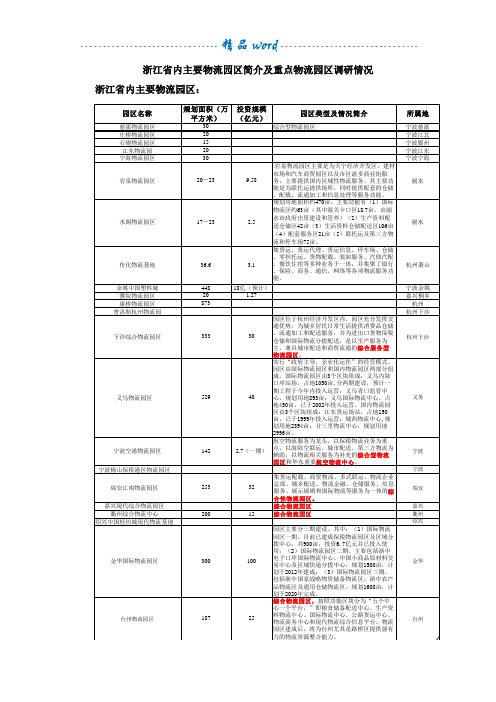 浙江省内主要物流园区简介及重点物流园区调研情况