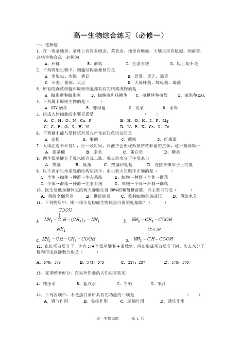 高一生物综合练习(必修一).doc