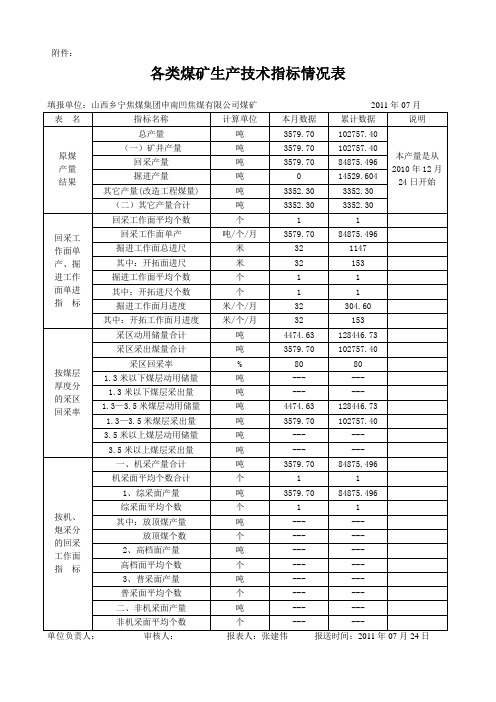 各类煤矿生产指标情况表