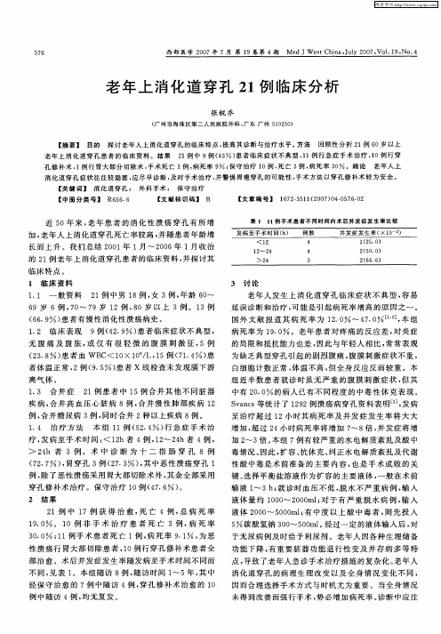 老年上消化道穿孔21例临床分析