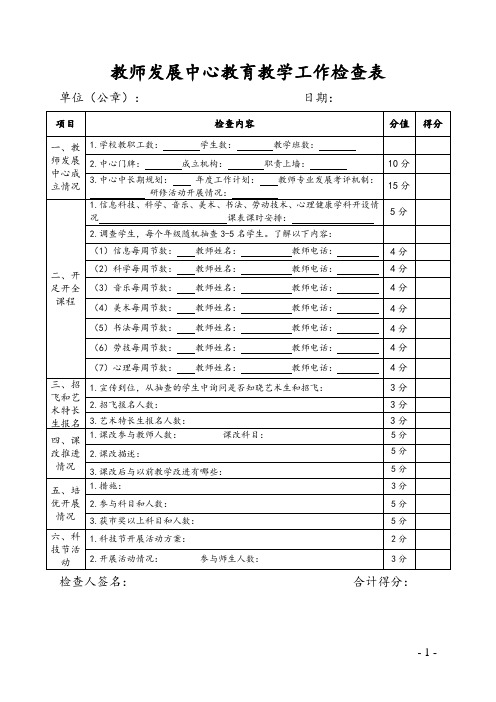 教师发展中心教育教学工作检查表