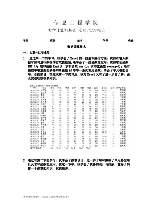 Excel的实验报告完整版