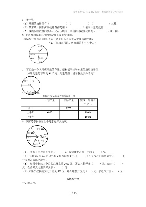 苏教版小学六年级下册数学第一单元《扇形统计图》同步练习试题共四套