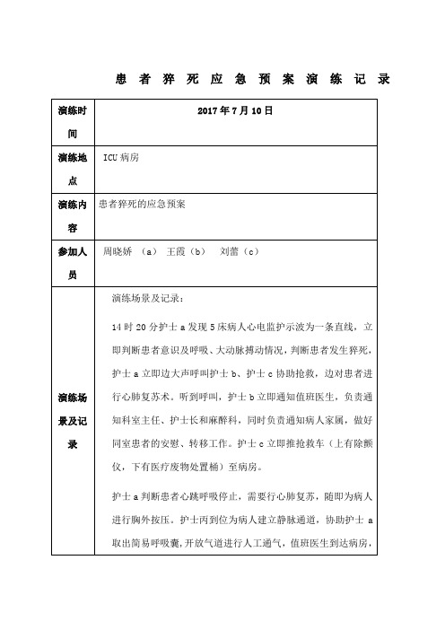 患者猝死应急预案演练记录