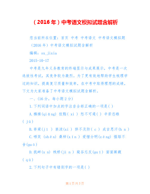 (2016年)中考语文模拟试题含解析