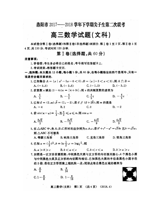 河南省洛阳市2018届高三下学期尖子生第二次联考数学(文)试卷(有答案)