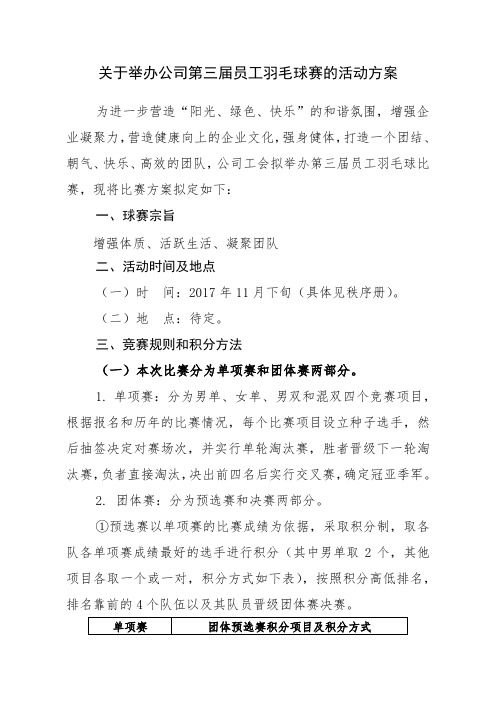 关于举办公司第三届员工羽毛球赛的活动方案