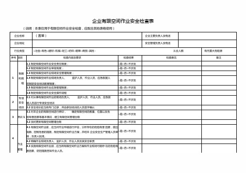 有限空间作业安全检查表