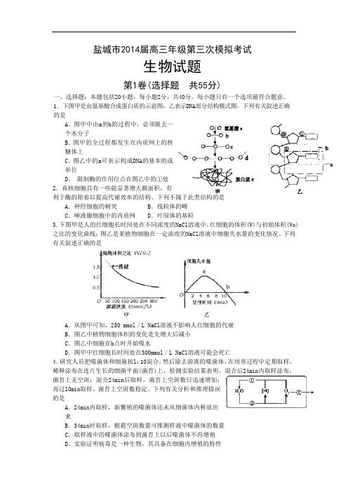 生物高考模拟卷-高三生物试题及答案-盐城市高三第三次模拟考试