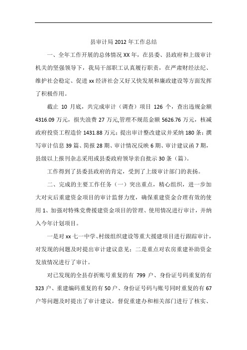 县审计局2012年工作总结