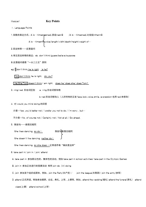 外研版英语必修一Module1重点知识总结