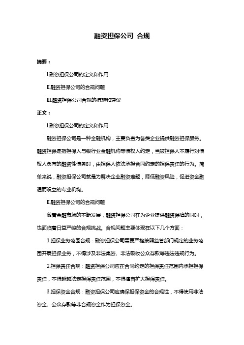 融资担保公司 合规