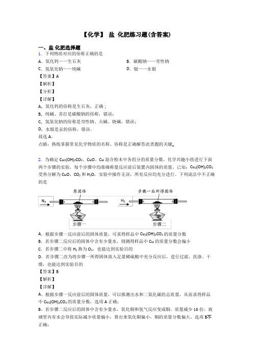 【化学】 盐 化肥练习题(含答案)