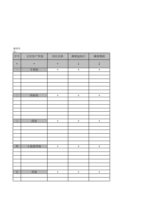 【办公常用表格】无形资产及减值准备清查明细表