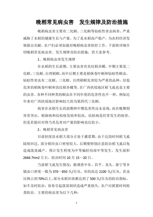 晚稻常见病虫害发生规律及防治措施