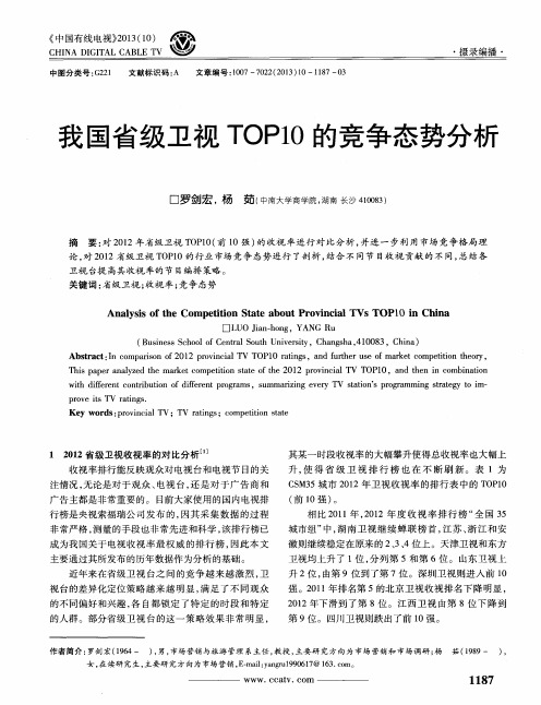 我国省级卫视TOP10的竞争态势分析