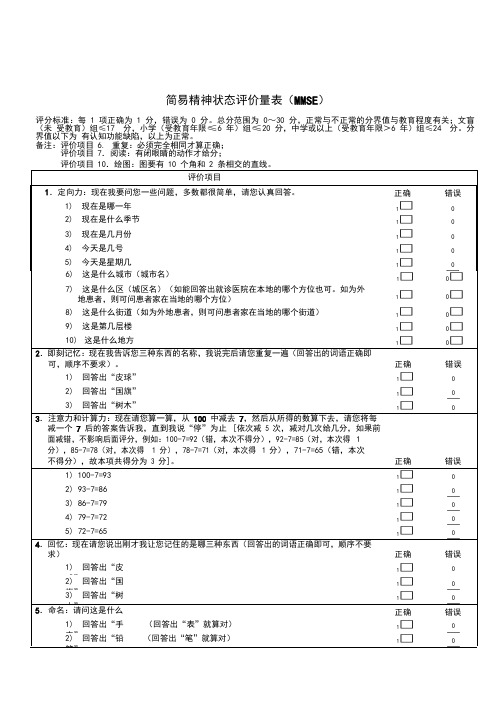 七个痴呆量表综合