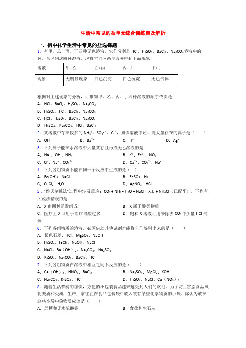 生活中常见的盐单元综合训练题及解析