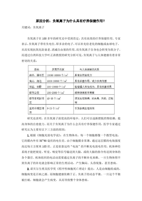 原因分析：负氧离子为什么具有疗养保健作用？