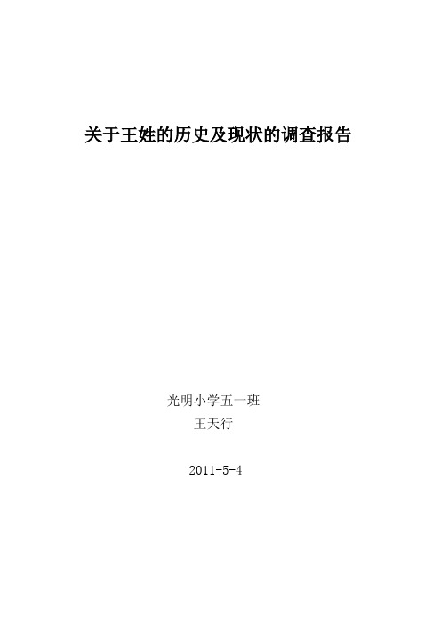 关于王姓的历史及现状的调查报告