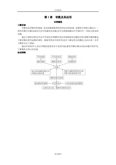 苏教版数学高二-数学苏教版选修2-2素材 本章概览 第1章导数及其应用