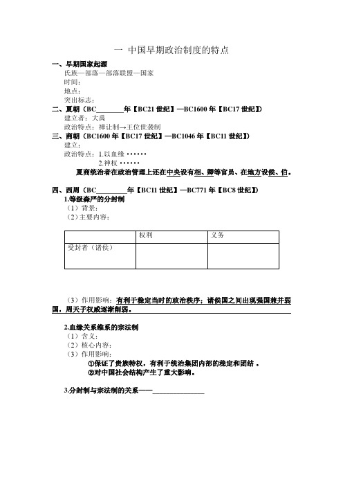 中国早期政治制度的特点 导学案