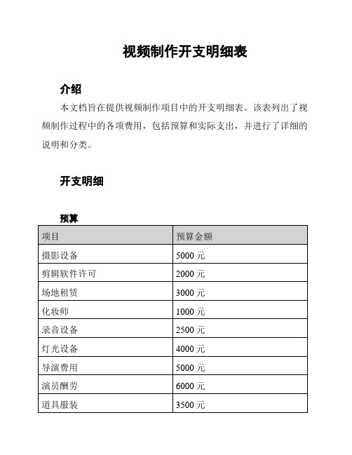 视频制作开支明细表