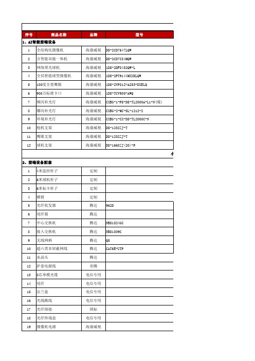 雪亮工程建设清单