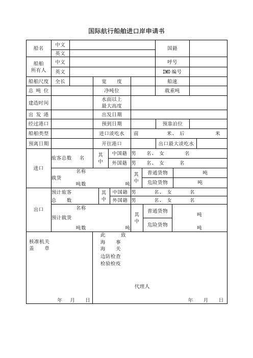 国际航行船舶进口岸申请书