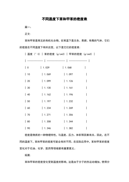 不同温度下苯和甲苯的密度表