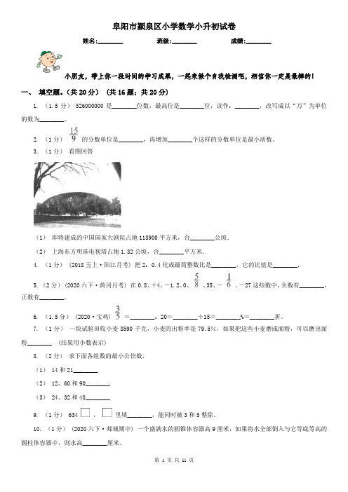 阜阳市颍泉区小学数学小升初试卷