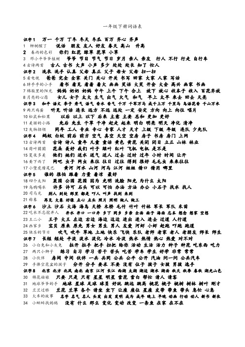人教版一年级下册词语表