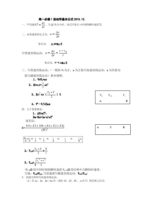 必修一运动学公式