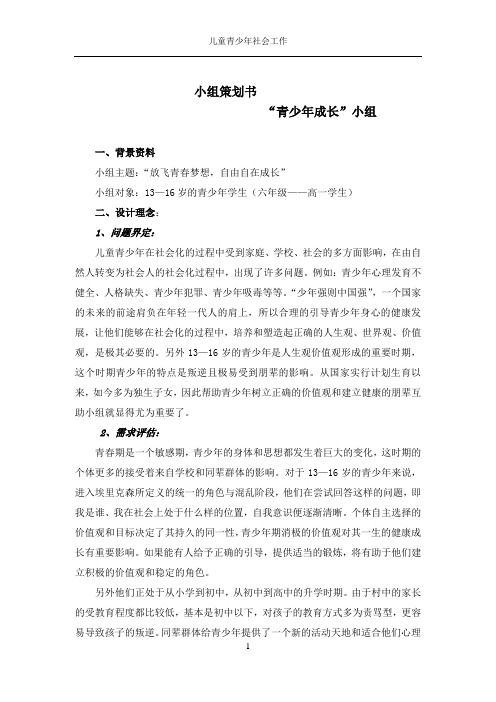 儿童青少年社会工作成长小组计划书