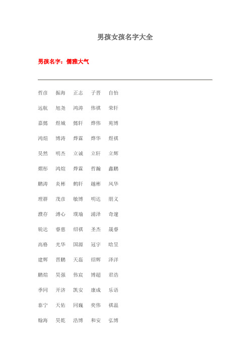 男孩女孩名字大全