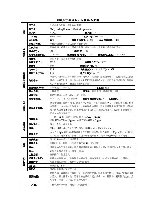 甲基异丁基甲酮(4-甲基-2-戊酮)化学品安全技术说明书MSDS