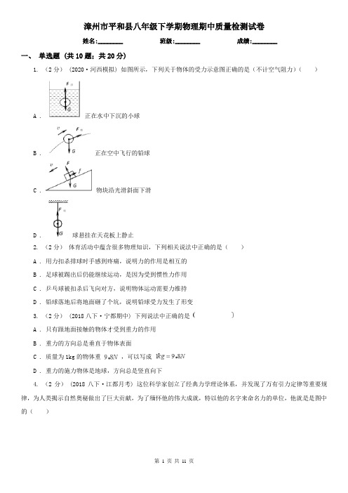 漳州市平和县八年级下学期物理期中质量检测试卷