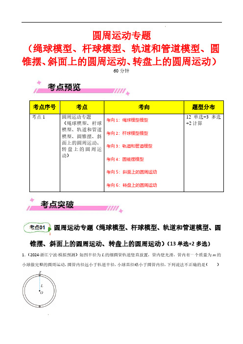 圆周运动专题(绳球模型、杆球模型、轨道和管道模型、圆锥摆、斜面上的圆周运动、转盘上的圆周运动)解析版