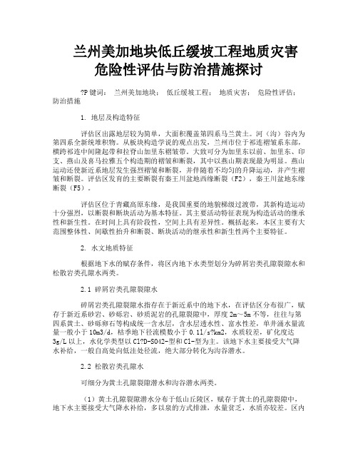 兰州美加地块低丘缓坡工程地质灾害危险性评估与防治措施探讨