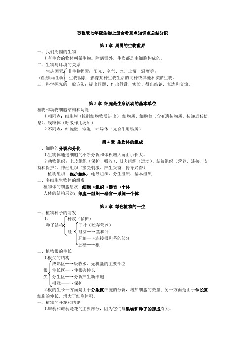 苏教版七年级生物上册会考重点知识点总结知识