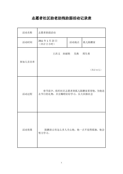 11志愿者社区助老助残助弱活动记录表