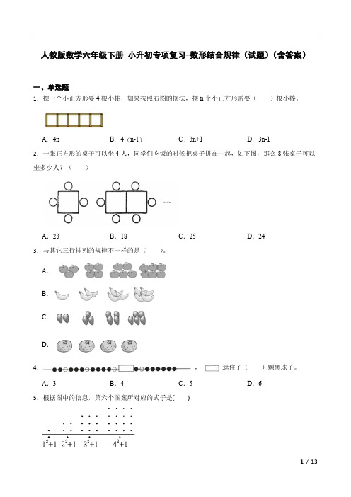 人教版数学六年级下册 小升初专项复习-数形结合规律(试题)(含答案)