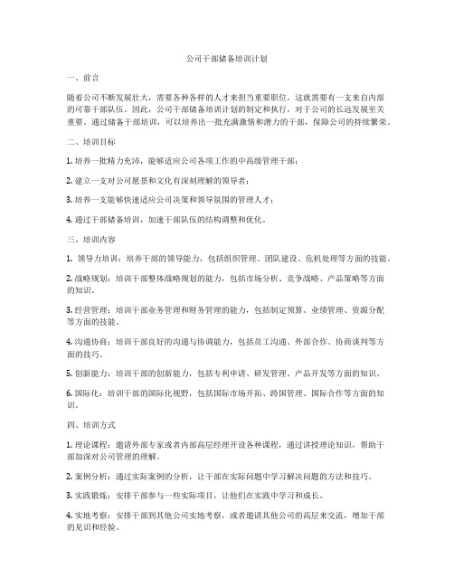 公司干部储备培训计划