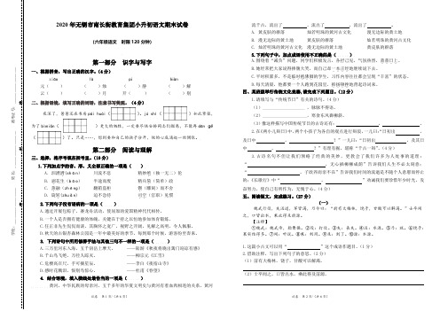 江苏省无锡市南长街教育集团小学2020年小升初语文【试卷+答案】