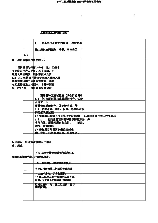 水利工程质量监督检查记录表格汇总表格