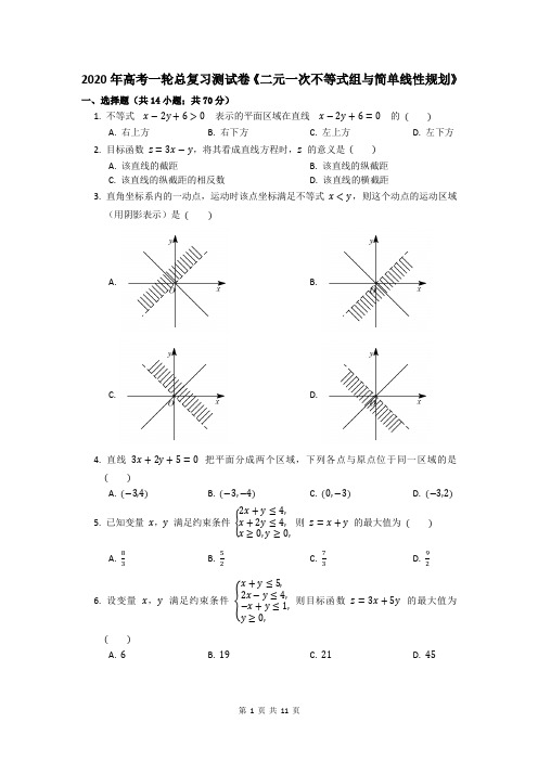 2020年高考数学一轮总复习测试卷《二元一次不等式组与简单线性规划》及答案解析