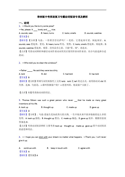 译林版中考英语复习专题动词短语专项及解析