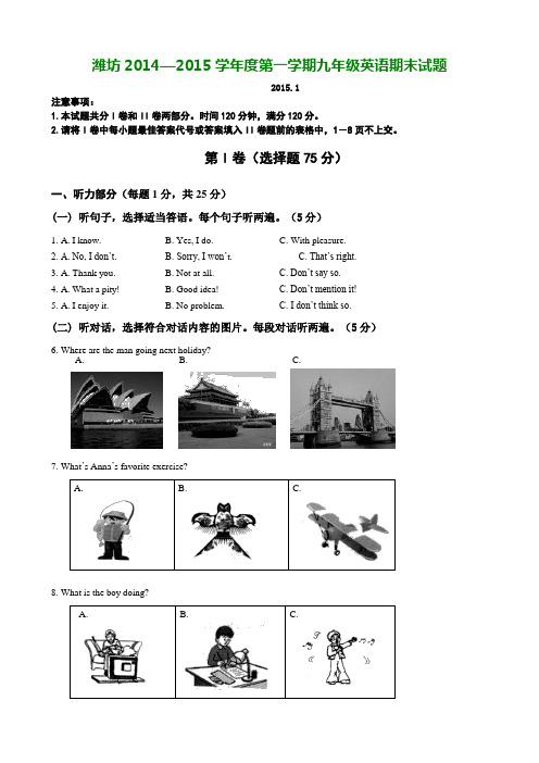 潍坊2014—2015学年度第一学期九年级英语期末试题