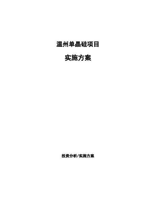 温州单晶硅项目实施方案投资分析报告